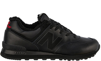New Balance 574 All Black Leather с мехом