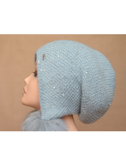 Голубая женская вязаная шапка с помпонами Италия Визио фото