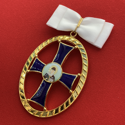 Орден Святой Ольги 1-й степени с бантом из муаровой ленты. Полноразмерная копия LUX. Лот № 64.