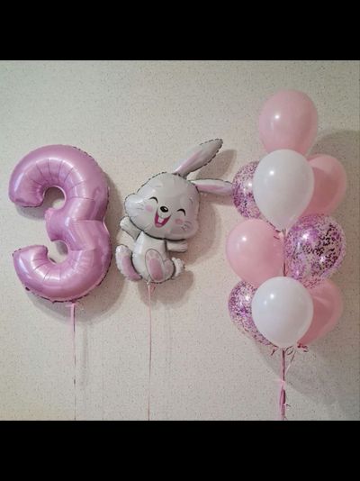 Набор шаров с гелием &quot;Зайка, с днем рождения!&quot; с цифрой