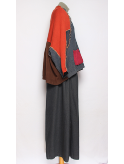 Жакет комбинированный "Джинса трикотаж" рукав красный р.48-54