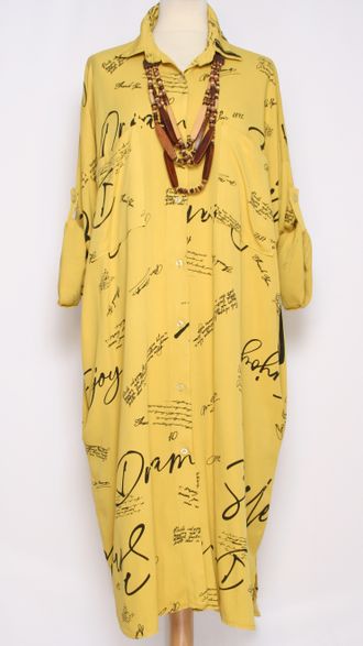Платье-рубашка Бохо "ВИСКОЗА НАДПИСЬ1" желтое