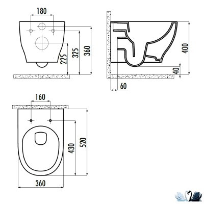 Унитаз CREAVIT Mare MA321.00100 c инсталляцией - комплект с сиденьем микролифт, клавишей Terra Grey (MA321-11CB00E-0000+GR5003.01+GP9002.00 + KC3103.02.0000E)