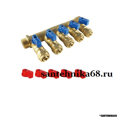 Коллектор с шаровыми кранами TIM 3/4 х 16 м/п на 2 3 4 5 выходов