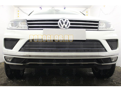 Защита радиатора Volkswagen Touareg II 2014-2018 black центральная PREMIUM (кроме R-Line)