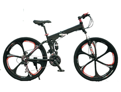 Велосипед на литых дисках, складной 26" (21скорость, сталь, дисковые) черный-красный