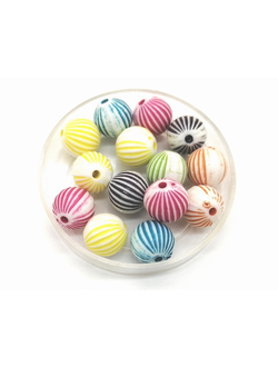 Бусины пластиковые фигурные, 10 мм полосатый шар микс