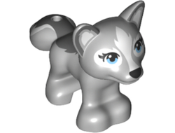 Fox, Friends / Elves with Black Nose, Bright Light Blue Eyes, White Blaze and Eye Borders and Dark Bluish Gray Tail Pattern, Light Bluish Gray (19532pb03 / 6150638)