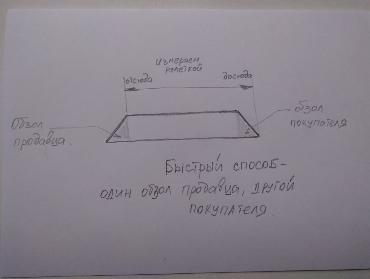 Быстрый способ измерения ширины необрезной доски - один обзол покупателя, другой - продавца