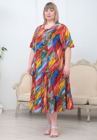 Летнее женское платье БОЛЬШОГО размера Арт. 6009 А (Цвет красно-синий) Размеры 64-86