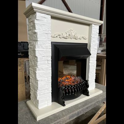 Электрокамин Malta SL белый камень с очагом Fobos