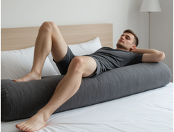 Подушка формы Г размер 230 см биопух с наволочкой на молнии сатин страйп серый