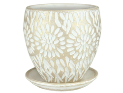Белый жемчужный керамический горшок для домашних растений диаметр 15 см в стиле "кантри"