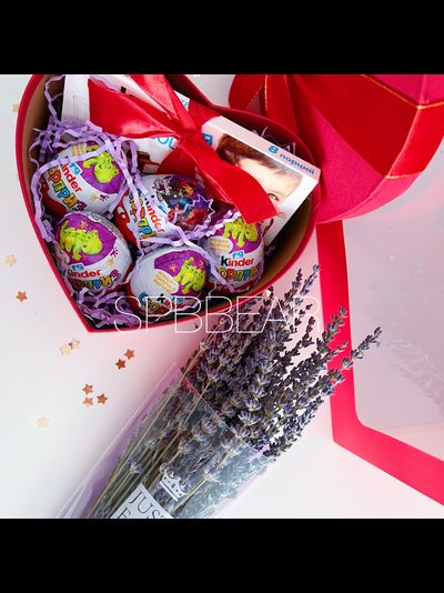 Подарочный набор №17 - Плюшевый котик на выбор, Лаванда, Киндер бокс средний