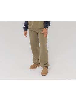 Брюки c манжетами хлопковый велюр (оливковый)