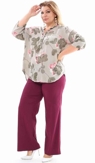 Широкие летние брюки для женщин с полными ногами арт. 1011Д-2 (цвет бордо) Размеры 54-78