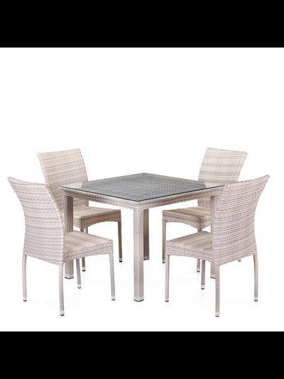 Обеденный комплект T257A/Y380-W85-90x90 4Pcs Latte из искусственного ротанга