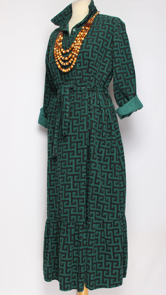 Платье-рубашка Бохо "ОРНАМЕНТ1" малахит р.44-46