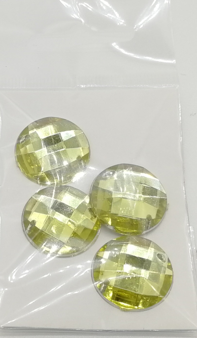 Стразы акриловые пришивные круглые 20 мм, цвет желто зеленый