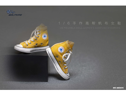 Женские кеды (желтые) 1/6 hand-made high-top canvas women's shoes (WK-88007C) - WOLFKING