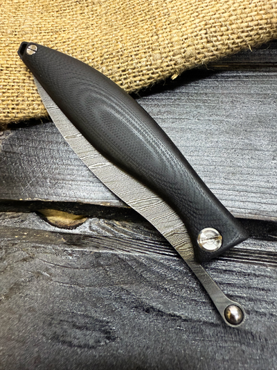 Фрикционный складной нож Канадец Большой сталь дамаск, рукоять G10 черный