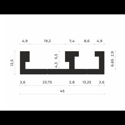 T-track профиль с двумя пазами 19.2 мм и 8.6 мм AL-T45 (1.1 м)
