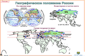 Географическое положение России (7 шт), комплект кодотранспарантов (фолий, прозрачных пленок)