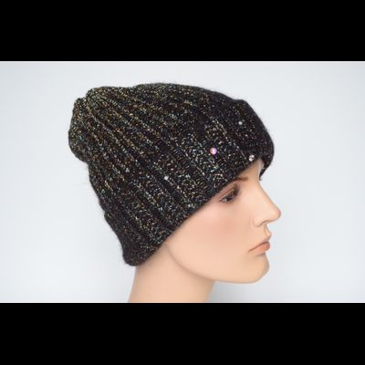 Шапка черная с отворотом и стразами Vizio Италия 6908 CRY