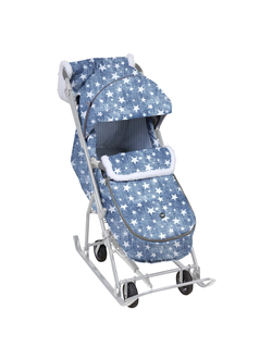 Санки-коляска NIKA Kids «Наши детки» 6 (арт. НДТ6/3) джинс со звездами (серый каркас)
