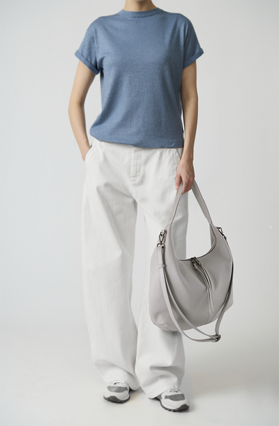 (АРТИКУЛ: 9868/1/5) СУМКА МЕШОК, БОЛЬШАЯ, НАТУРАЛЬНАЯ КОЖА, СВЕТЛО-СЕРАЯ, ЧЕРЕЗ ПЛЕЧО