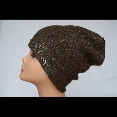 Женская шапка с люрексом пайетками и камнями Италия Vizio 5819 коричневая