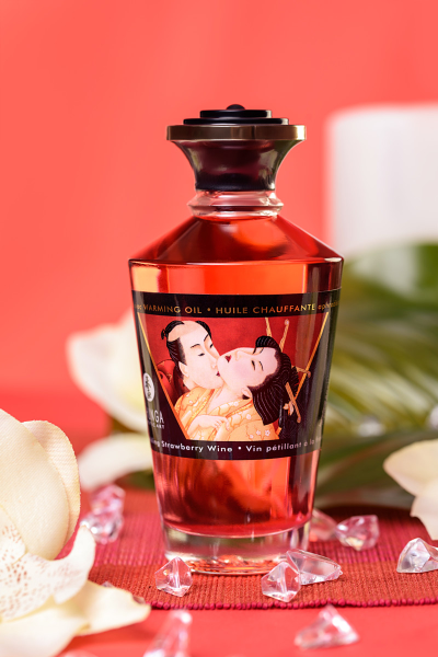 2208 Масло массажное для тела Shunga «Клубника и шампанское»Sparkling Strawberry Wine,разогревающее,100мл