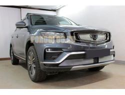 Защита радиатора Geely Atlas Pro 2021- chrome верх (3 части)