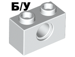 ! Б/У - Technic, Brick 1 x 2 with Hole, White (3700 / 370001) - Б/У