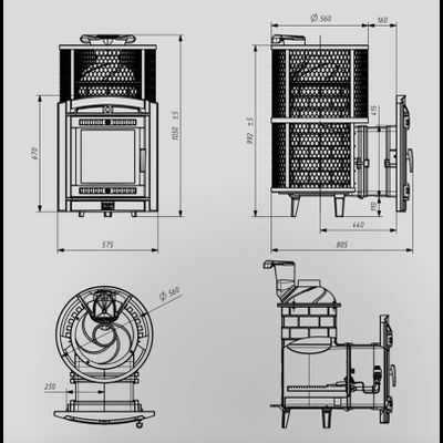 Банная печь Атмосфера L сетка нержавейка с газовой горелкой до 20 м3