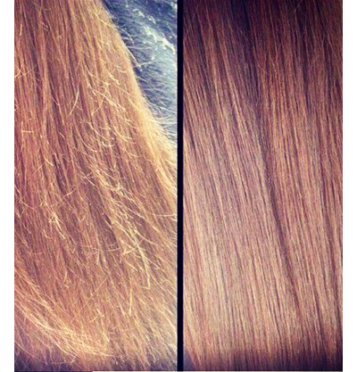 Результат до и после полировщика для волос HG Polishen