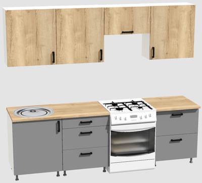 Кухня Эконом 1,8 метра (600х600х600) Цвет: Дуб Вотан/Базальт
