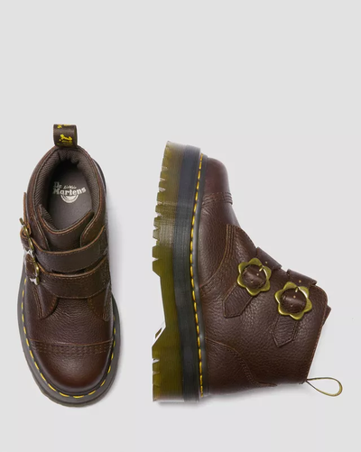 Dr Martens Devon Flower Buckle Grizzly Platform Dark Brown
