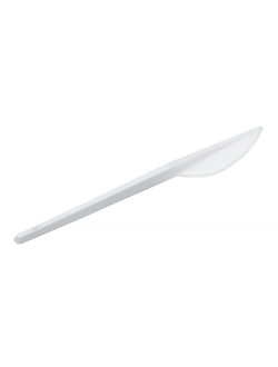 Нож одноразовый белый, 16,5 см, ПС, 100 штук в упаковке.