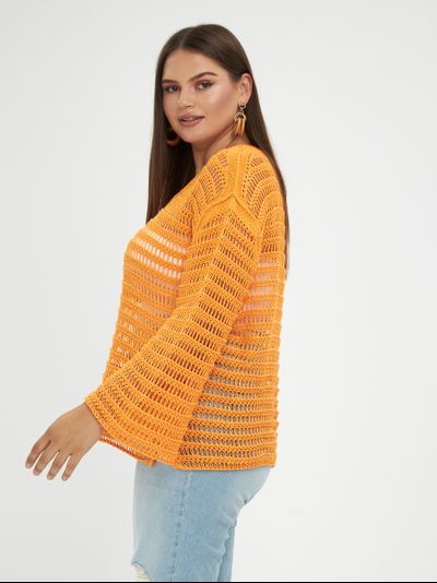 Джемпер-сетка вязанный с широким рукавом, цвет- оранж