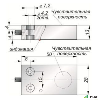 Индуктивный датчик прямоугольный И482-NO-NPN (50х28х13)