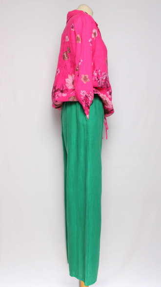 Брюки "Лён прямые1" зелёные р.46-52