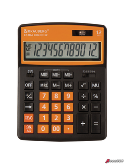Калькулятор настольный BRAUBERG EXTRA COLOR-12-BKRG (206×155 мм), 12 разрядов, двойное питание, ЧЕРНО-ОРАНЖЕВЫЙ. 250478