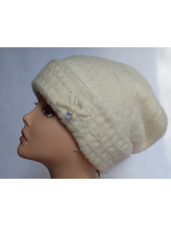 Вязаный белый берет с отворотом для женщин Vizio Италия 6518 BR фото