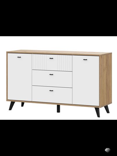 Милан Комод 3 ящика двухстворчатый Дуб Золотой/Белый матовый