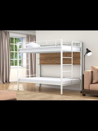 Двухъярусная кровать Валенсия 120 Твист Белый полка дуб крафт табак фото