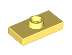 Plate, Modified 1 x 2 with 1 Stud with Groove and Bottom Stud Holder Jumper, Bright Light Yellow (15573 / 6195266)