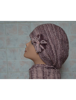 Вязаный комплект берет и шарф сиренево - розовый Vizio 5142