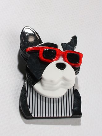Брошь "Собака в очках" черная акрил