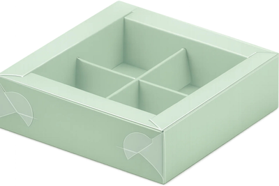 Коробка для 4 конфет с прозр. кр. (фисташковая), 120*120*30мм